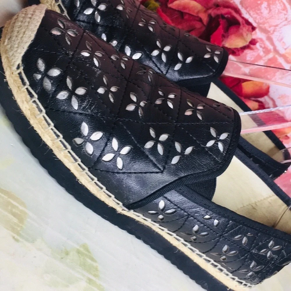 Michael Kors Hastings  Black and Silver Quilted Leather Platform Espadrilles